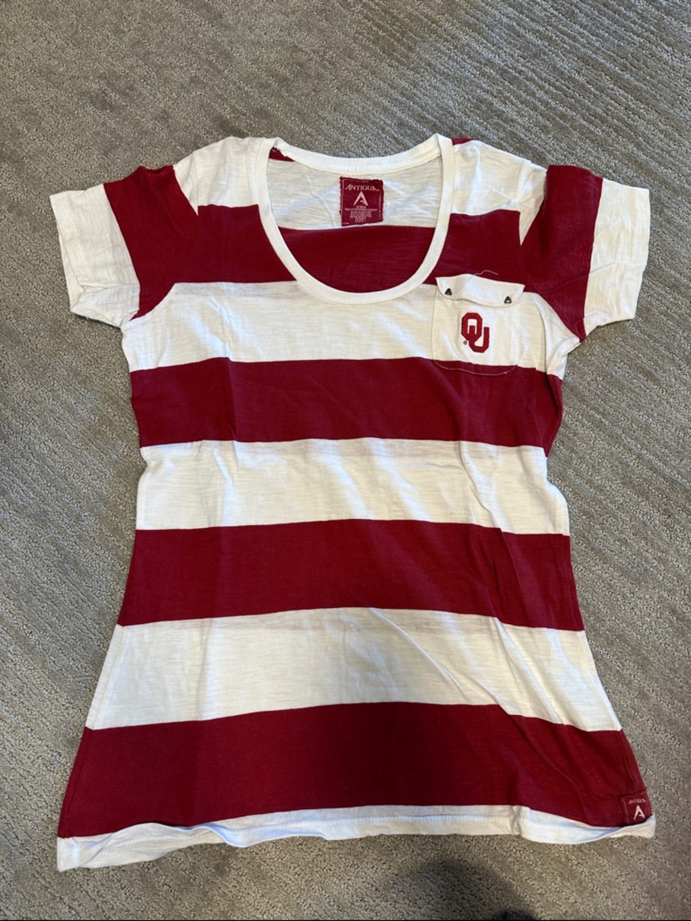 OU Short-Sleeve Striped Tee - White & Crimson - Kids